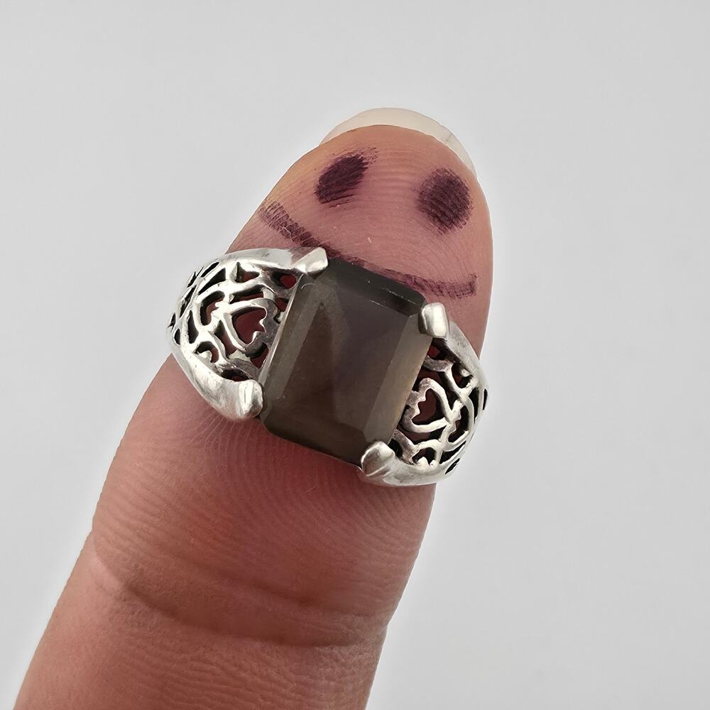 925 Sterling Silver Ring Quartz Stencil Cutout Shoulder Sz 8 Vintage